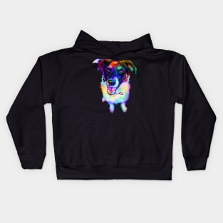 Rainbow Border Collie Dog Mix Kids Hoodie